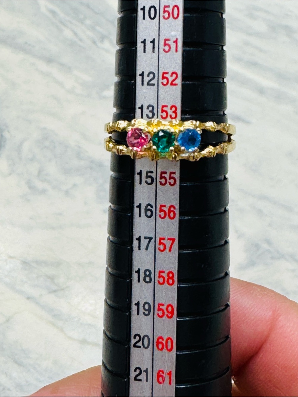 Vintage Gold Plated 3 Stone CZ Sample Ring Size 7 Birthstone - Picture 8 of 14